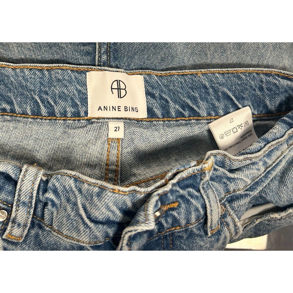 Annie Bing Olsen High Rise Button Fly Relaxed Straight Leg Jeans 27 Distressed - Picture 6 of 8